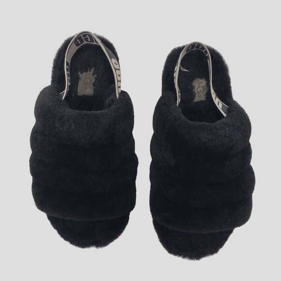 Ugg Womens Fluff Yeah Slide Sandals Black Sheepskin Size 5 - Picture 5 of 9